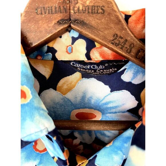 Vintage Career Club Floral Polyester Button Up Collared Shirt - Picture 3 of 3